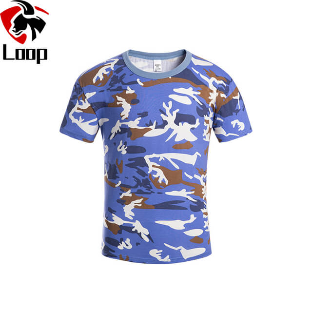 Camouflage Customized Summer Cotton Polyester Blend Breathable Round Neck Loose Short Sleeved Shirt Physical Fitness Training Suit