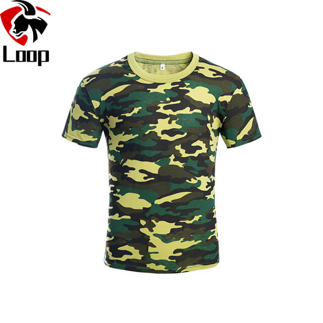 Camouflage Customized Summer Cotton Polyester Blend Breathable Round Neck Loose Short Sleeved Shirt Physical Fitness Training Suit