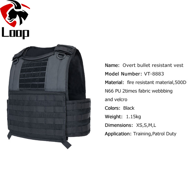 Black Overt Bullet-Resistant Vest for Army and Patrol Duty